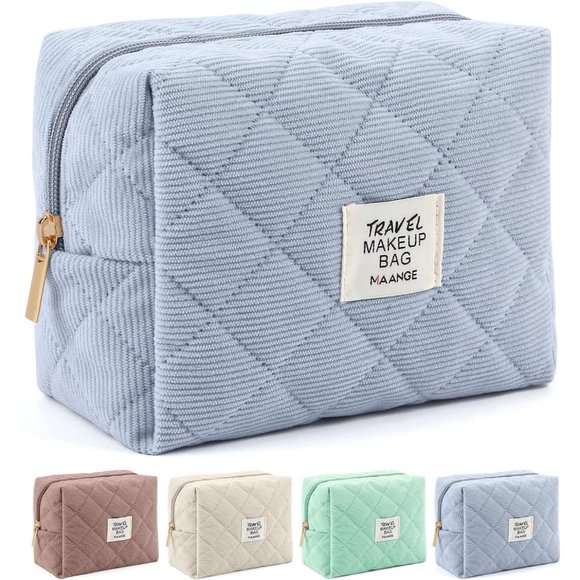 MAANGE Women Cosmetic Purse Corduroy Makeup Pouch Cute Makeup Bag Blue - Picture 1 of 6